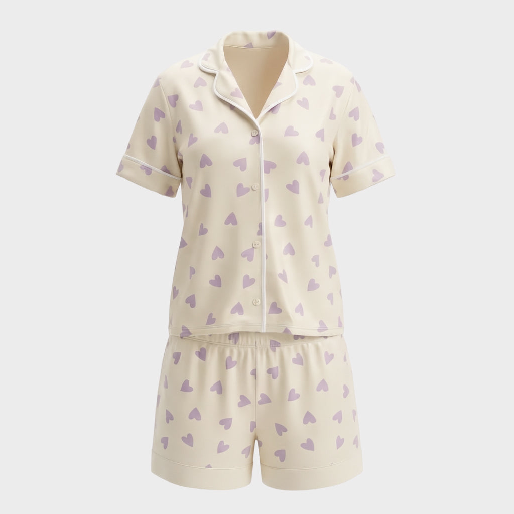Pijama en piel de durazno - Corazones Lavanda