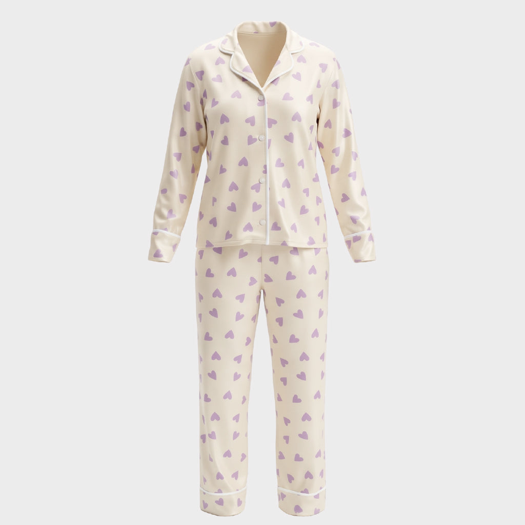 Pijama en piel de durazno - Corazones Lavanda