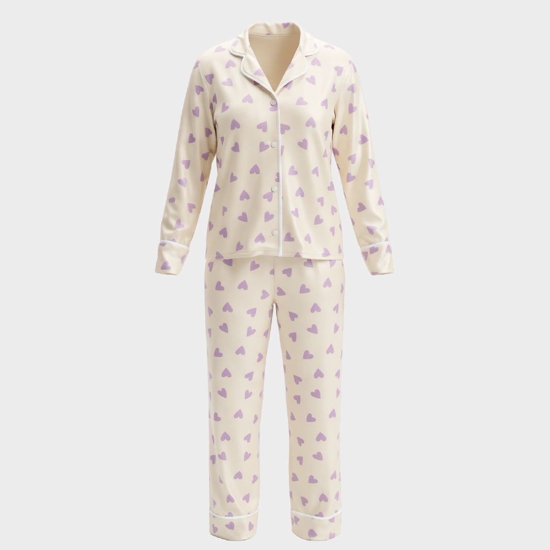 Pijama en piel de durazno - Corazones Lavanda