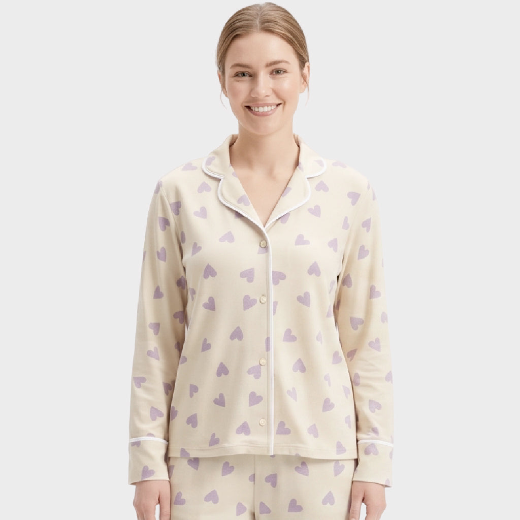 Pijama en piel de durazno - Corazones Lavanda