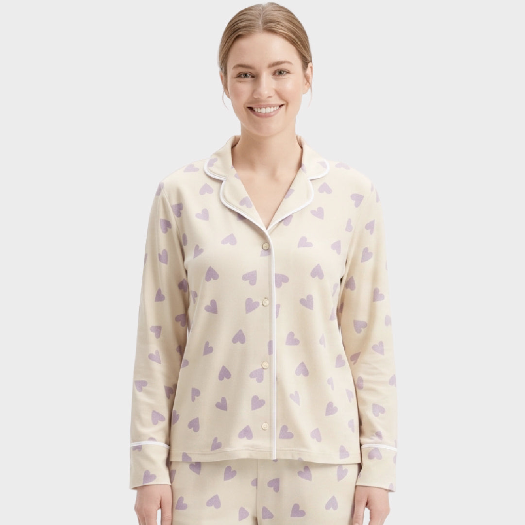Pijama en piel de durazno - Corazones Lavanda