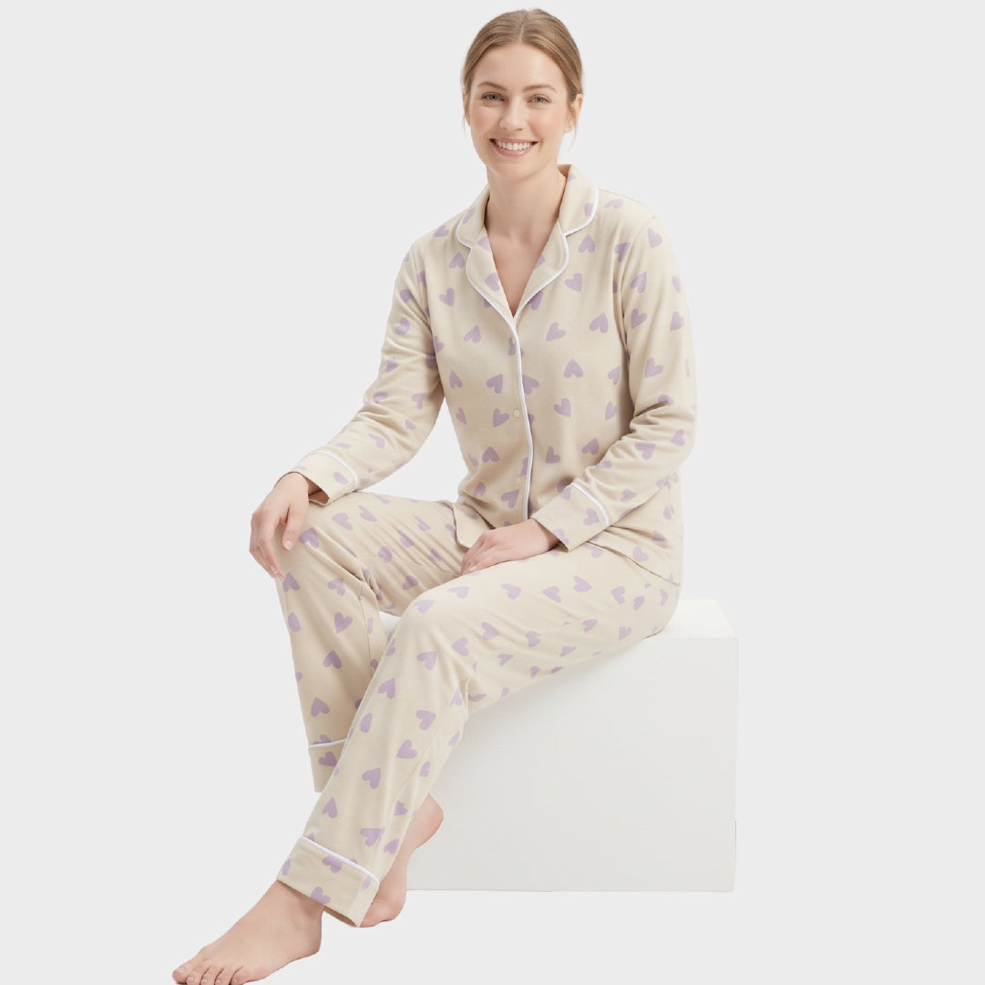 Pijama en piel de durazno - Corazones Lavanda