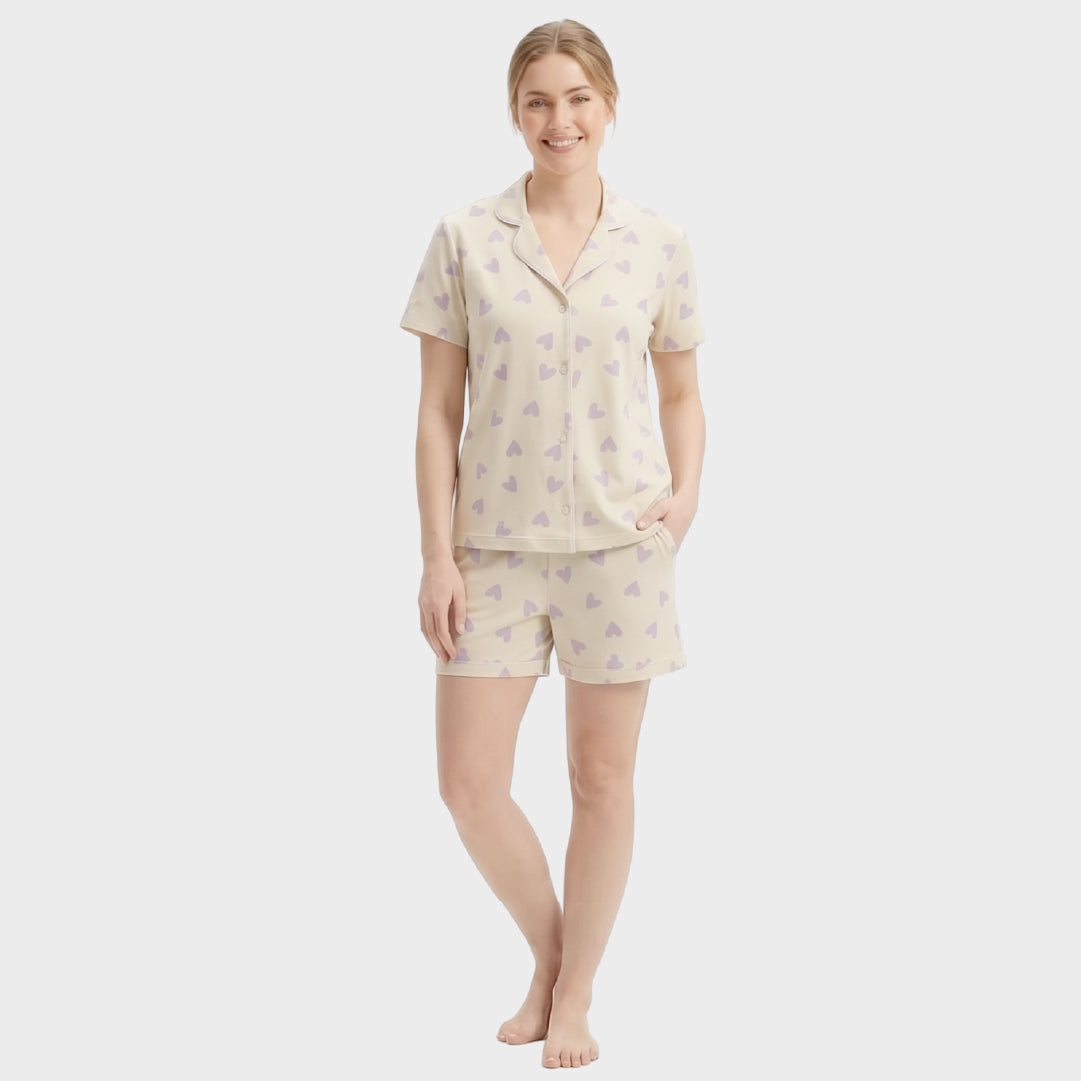 Pijama en piel de durazno - Corazones Lavanda