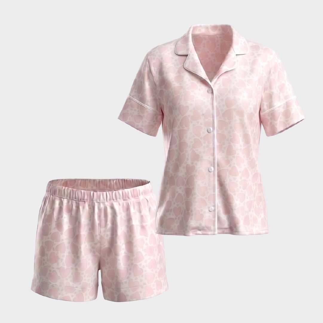 Pijama en piel de durazno - Corazones Rosa
